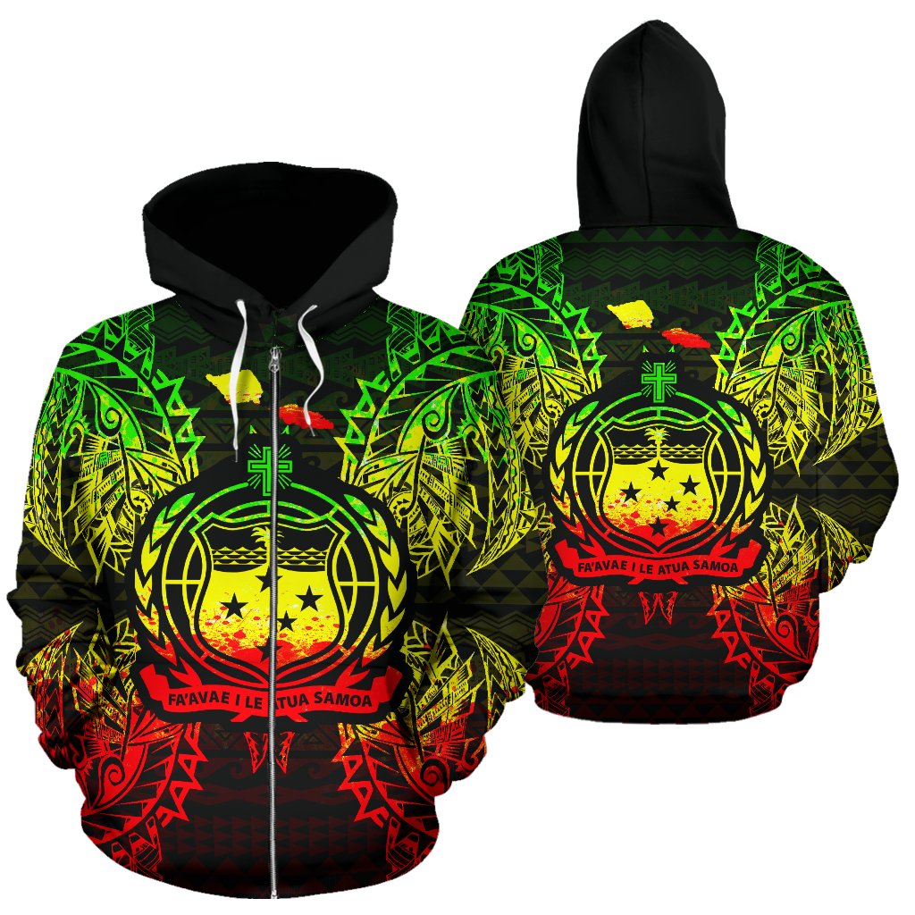 Samoa Polynesian All Over Zip up Hoodie Map Reggae Unisex Reggae - Polynesian Pride