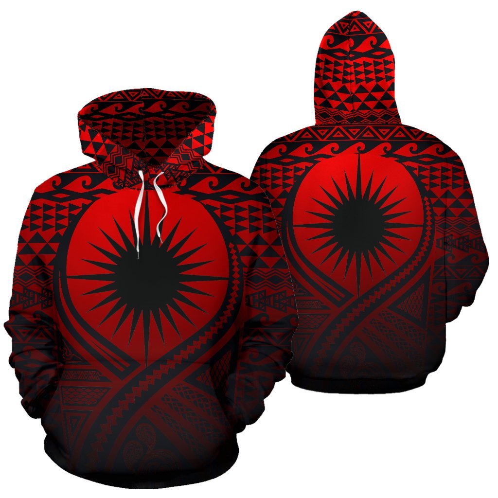 Marshall Islands All Over Hoodie Lift up Red Unisex Red - Polynesian Pride