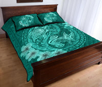 Hawaii Polynesian Turtle Tropical Hibiscus Plumeria Quilt Bet Set - Turquoise - Polynesian Pride