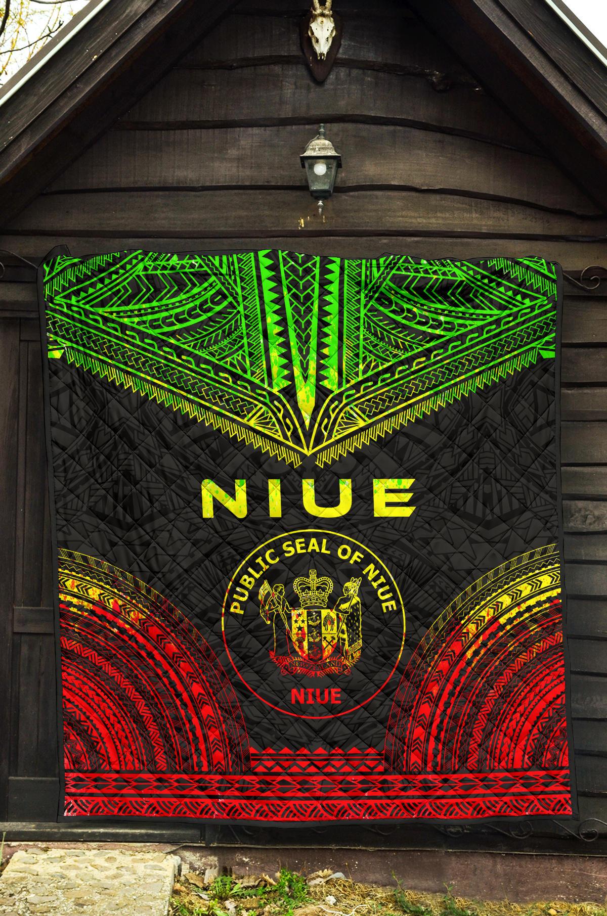 Niue Premium Quilt - Niue Seal Polynesian Chief Reggae Version - Polynesian Pride