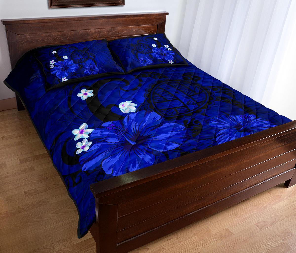 Hawaii Turtle Poly Tribal Quilt Bed Set - Blue - Polynesian Pride