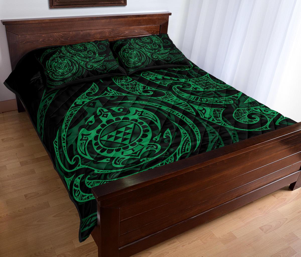 Hawaii Polynesian Quilt Bed Set - HawaiiGreen Kanaka Maoli Turtle Tribal - Polynesian Pride