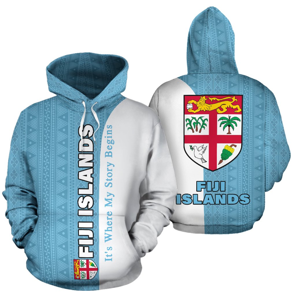 Fiji Islands All Over Hoodie Shoulder Style Unisex Blue - Polynesian Pride