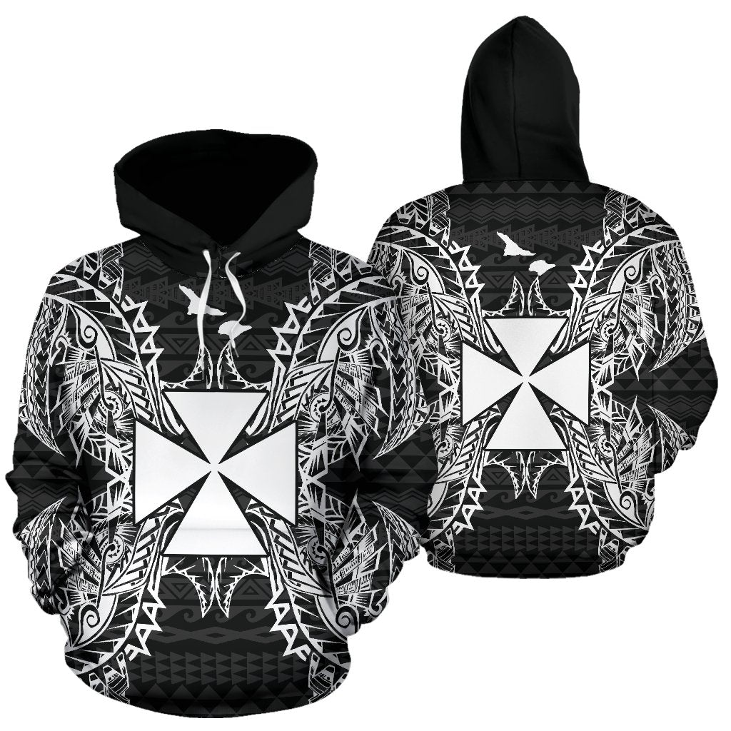 Wallis nd Futuna Polynesian ll Over Hoodie Map Black Unisex Black - Polynesian Pride