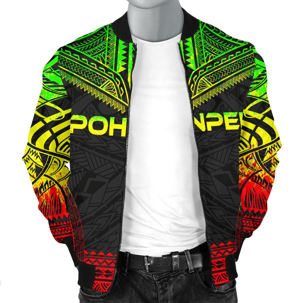 Pohnpei Polynesian Chief Men's Bomber Jacket - Reggae Version - Polynesian Pride
