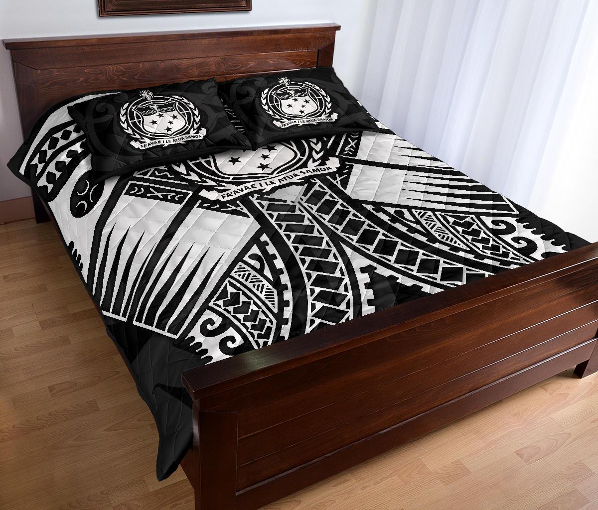 Samoa Polynesian Quilt Bed Set - Samoa White Seal with Polynesian Tattoo - Polynesian Pride