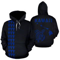 Polynesian Kakau Turtle Map of Hawaii Hoodie Blue Unisex Blue - Polynesian Pride
