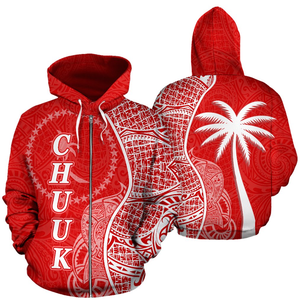 Chuuk Polynesian Zip up Hoodie Coconut Tree Red and White Unisex Red - Polynesian Pride