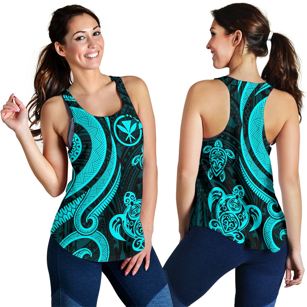 Polynesian Hawaii (Kanaka Maoli) Women Racerback Tank - Turquoise Tentacle Turtle Blue - Polynesian Pride