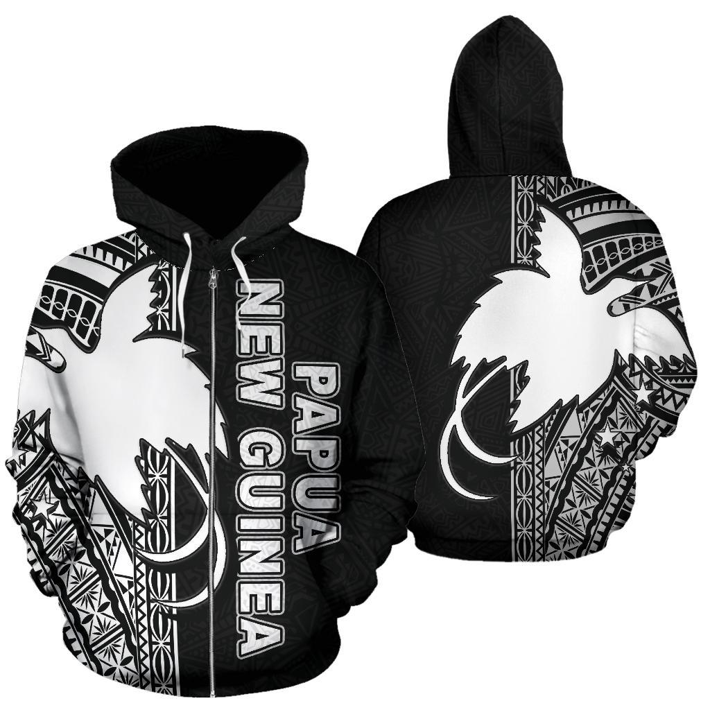 Papua New Guinea Polynesian All Over Zip up Hoodie White Line Unisex Black - White - Polynesian Pride