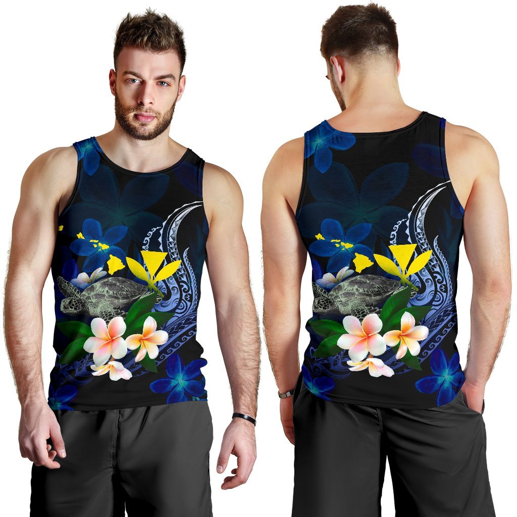 Polynesian Hawaii Men's Tank Top - Turtle With Plumeria Flowers - Polynesian Pride