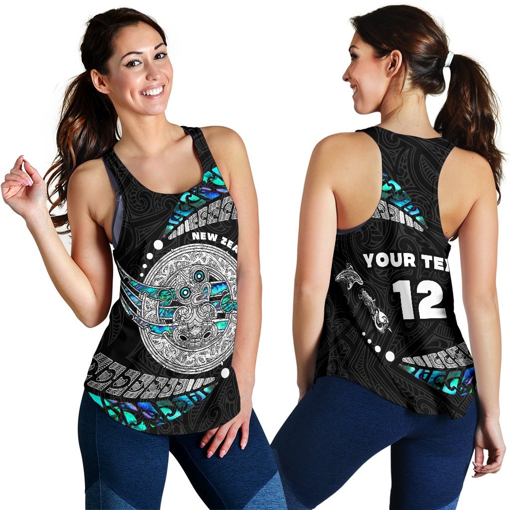 (Custom Personalised) Maori Women's Racerback Tank Hei Tiki Sport Style - Custom Text and Number Black - Polynesian Pride