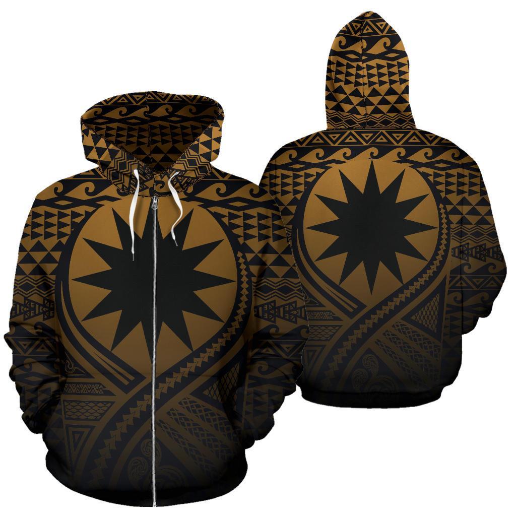 Nauru All Over Zip up Hoodie Lift up Gold Unisex Gold - Polynesian Pride