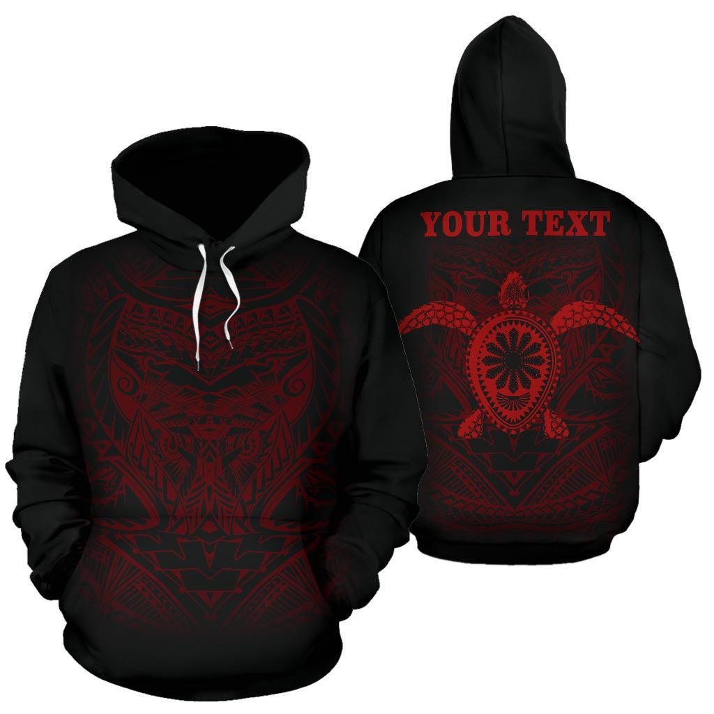 Polynesian ll Over Custom Hoodie Red Turtle Tribal Pattern Unisex Black - Polynesian Pride