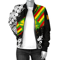 Polynesian Kanaka Flag Women's Bomber Jacket - Nora Style - White - Polynesian Pride