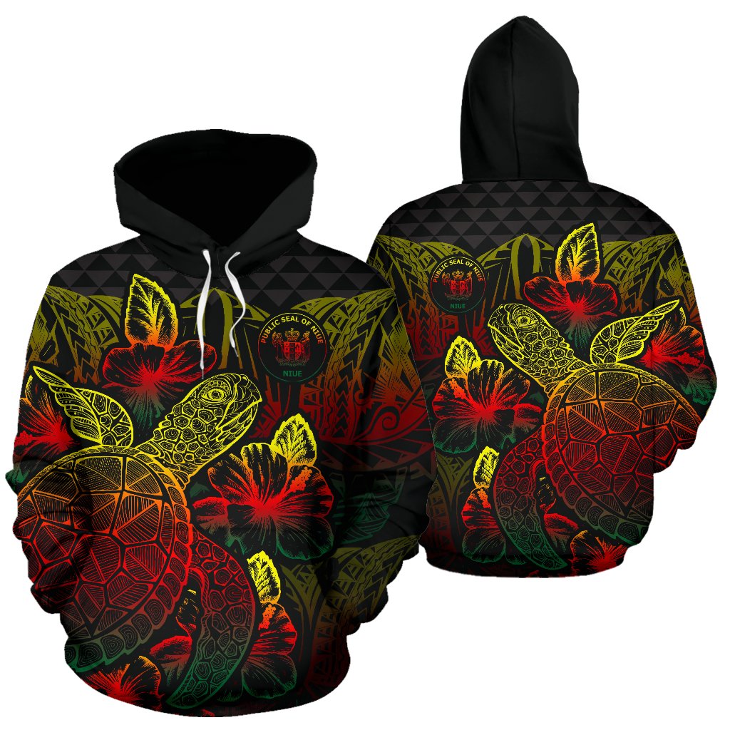 Niue Polynesian Hoodie Turtle Hibiscus Reggae Unisex Reggae - Polynesian Pride