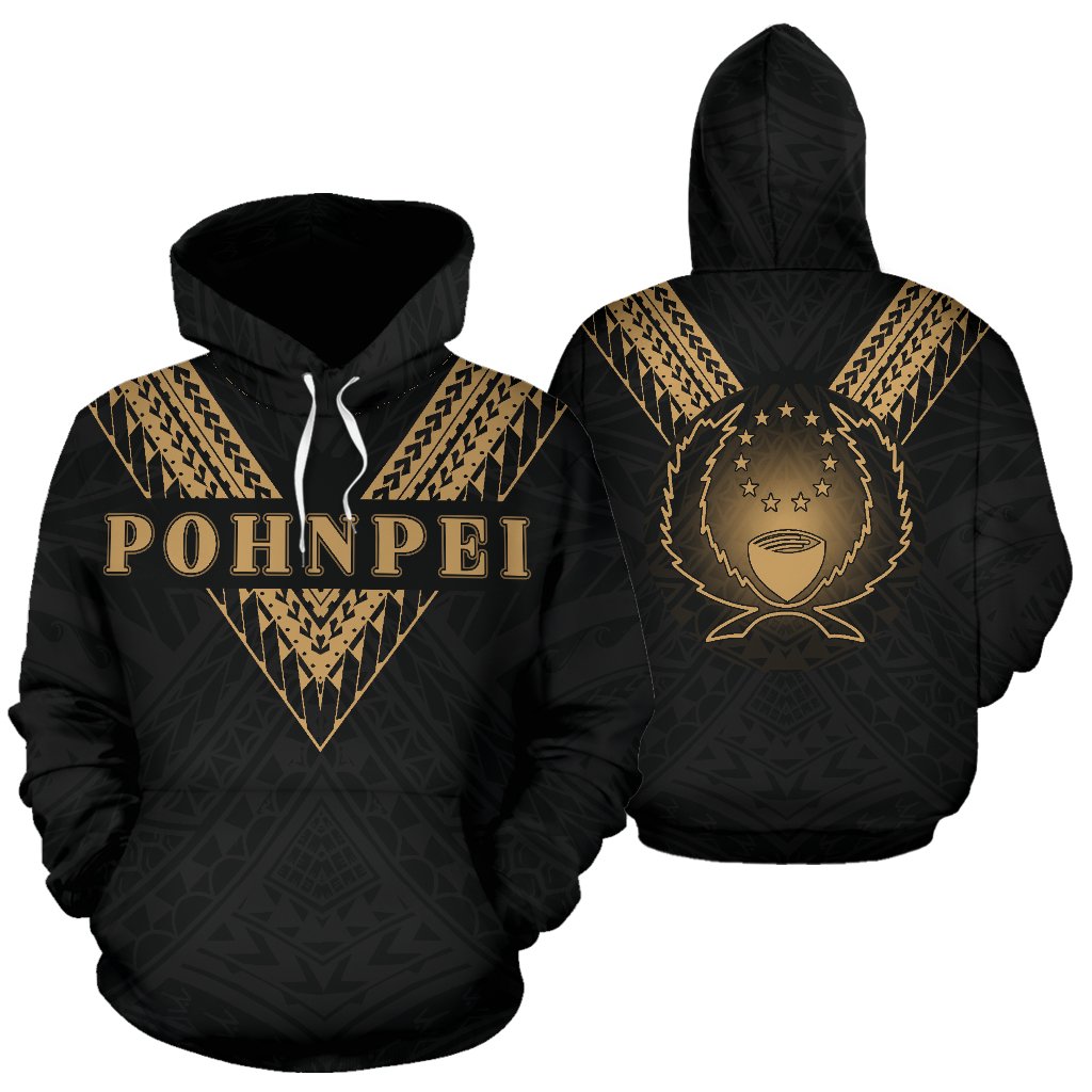 Pohnpei All Over Hoodie Gold Sailor Style Unisex Black - Polynesian Pride