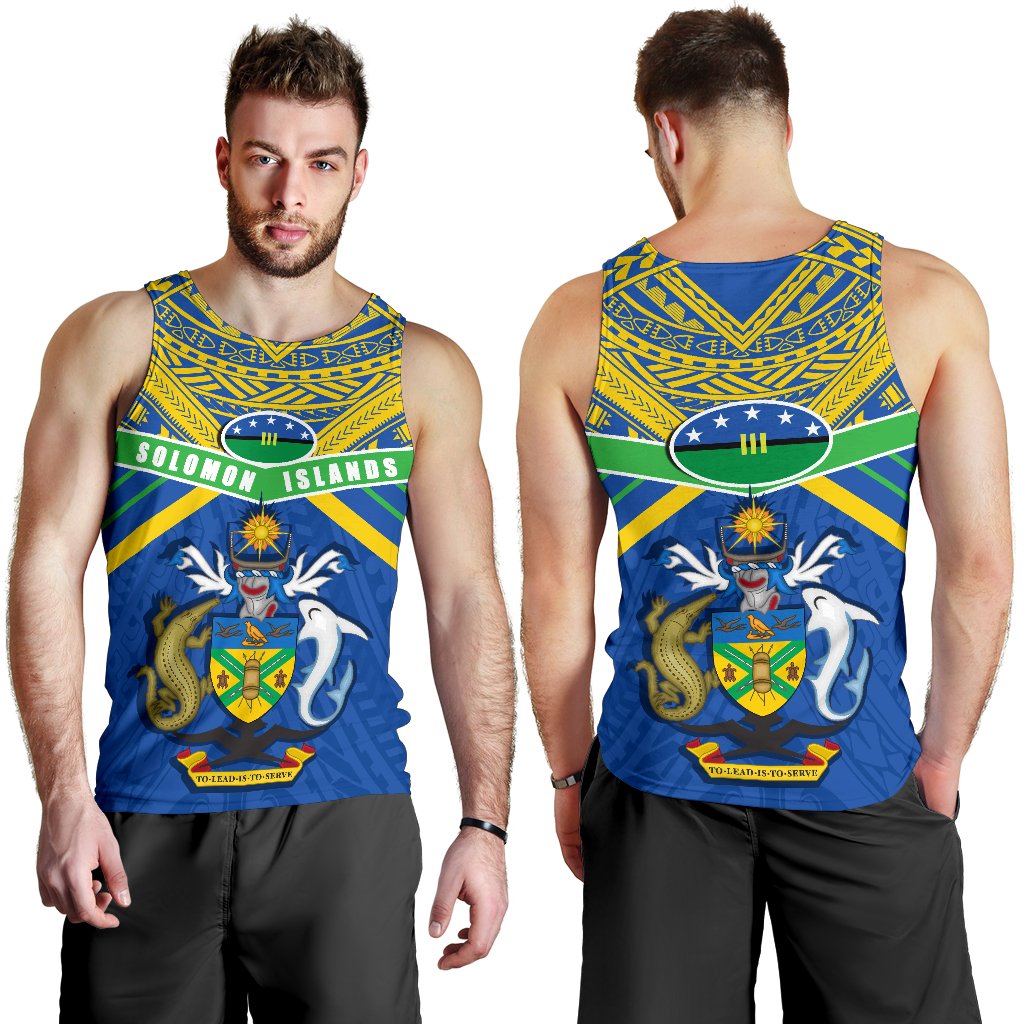 Solomon Islands Men Tank Top Simple Coat Of Arms Rugby - Polynesian Pride