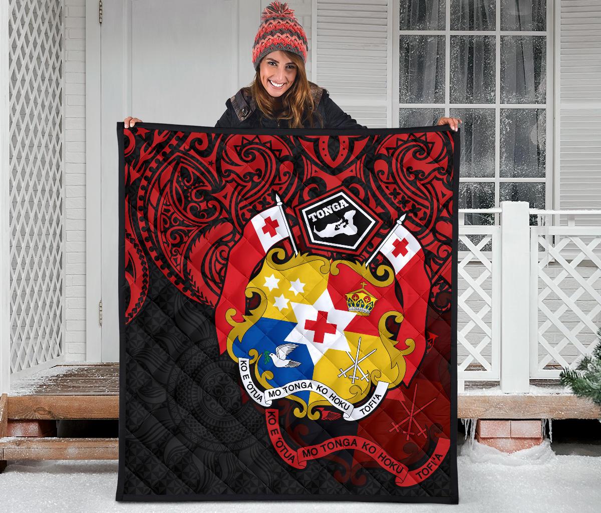 Tonga Polynesian Premium Quilt - Tongan Coat Of Arms Polynesian Tattoo - Polynesian Pride