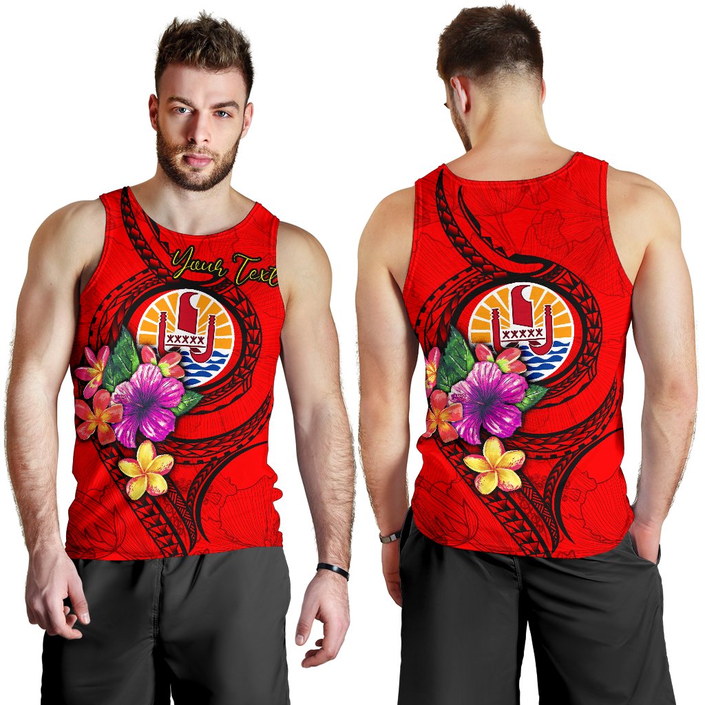Tahiti Polynesian Custom Personalised Men's Tank Top - Floral With Seal Red Red - Polynesian Pride
