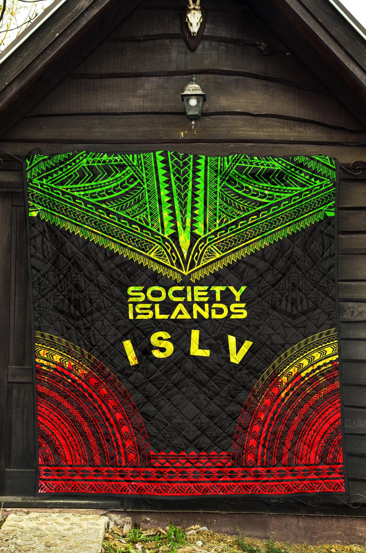 Society Islands Premium Quilt - Society Islands Flag Polynesian Chief Reggae Version - Polynesian Pride