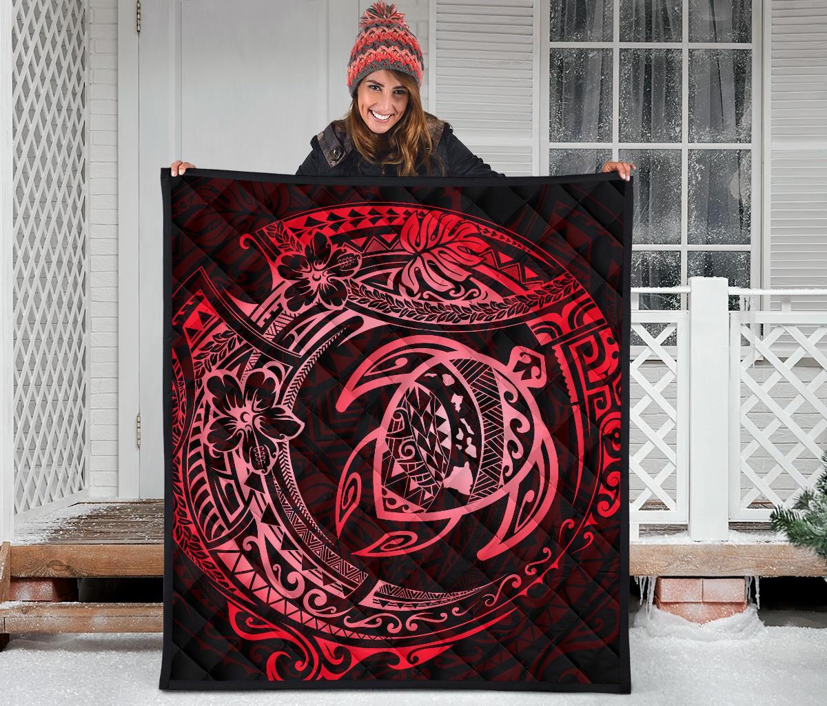 Hawaiian Turtle Polynesian Red Premium Quilt - Polynesian Pride