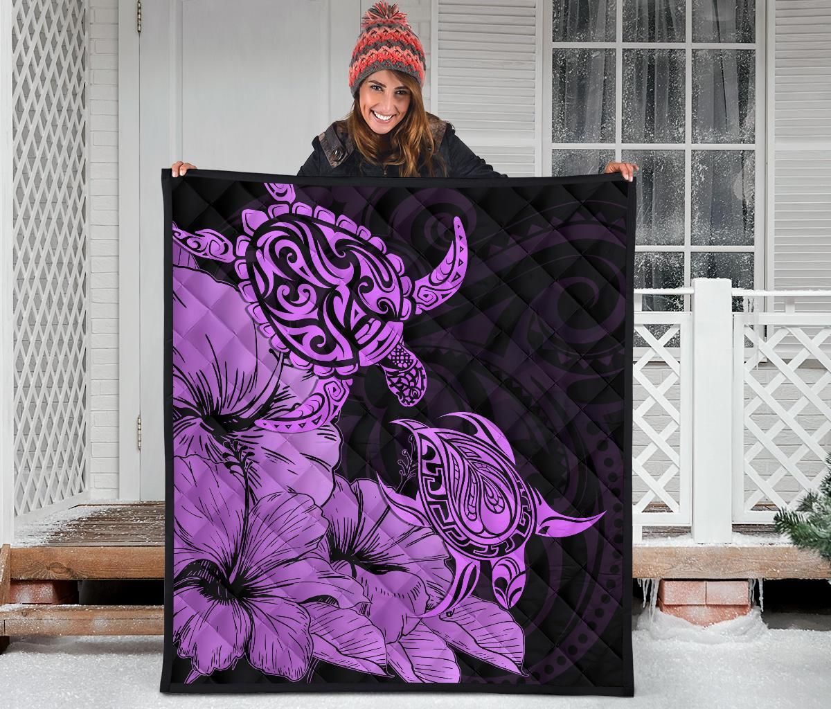 Hawaii Turtle Premium Quilt Polynesian Hibiscus Art Pink AH - Polynesian Pride