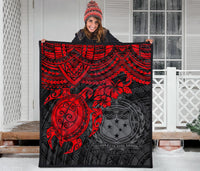 Samoa Polynesian Premium Quilt - Samoa Coat Of Arms & Red Turtle Hibiscus - Polynesian Pride