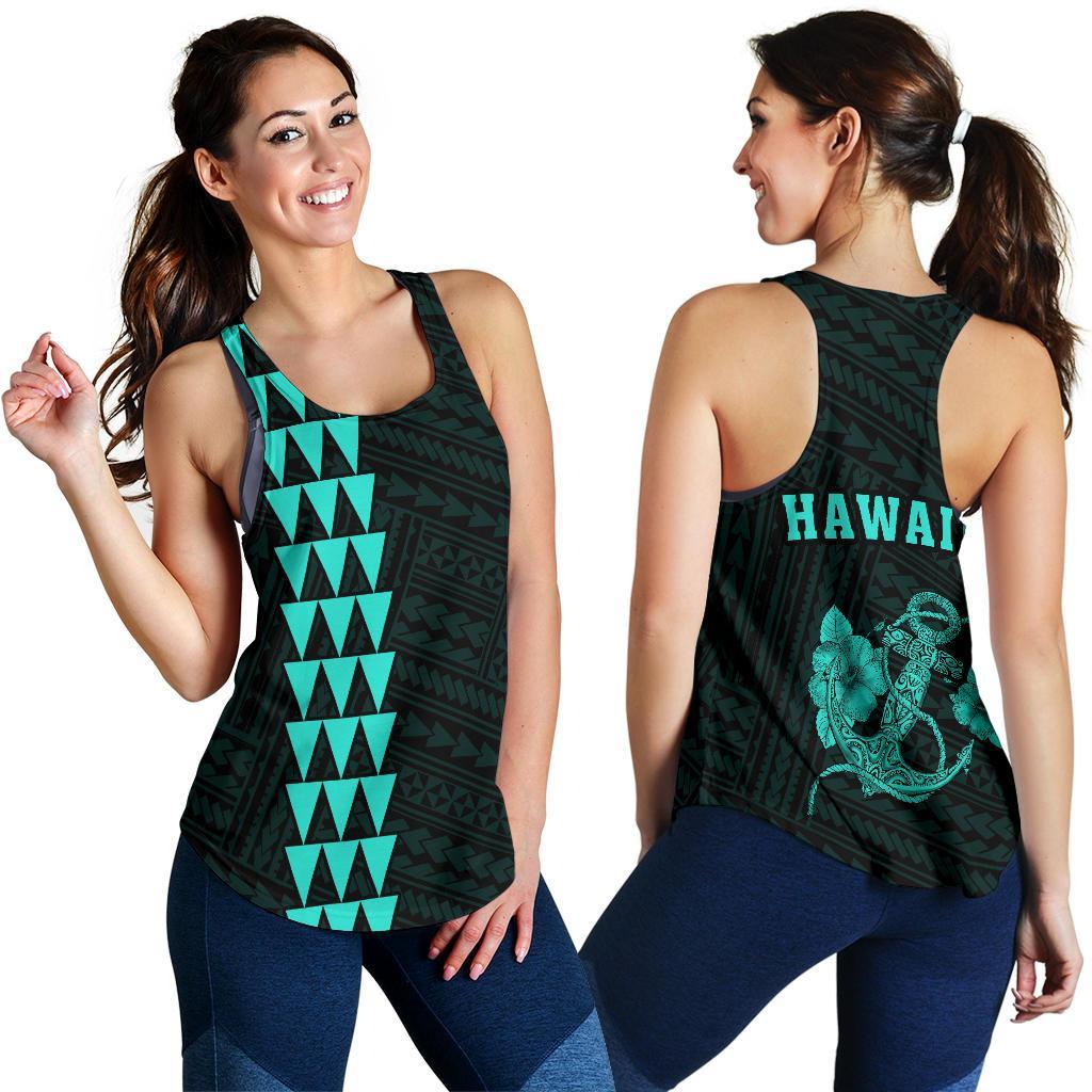 Hawaii Kakau Polynesian Anchor Women's Racerback Tank - Turquoise Turquoise - Polynesian Pride