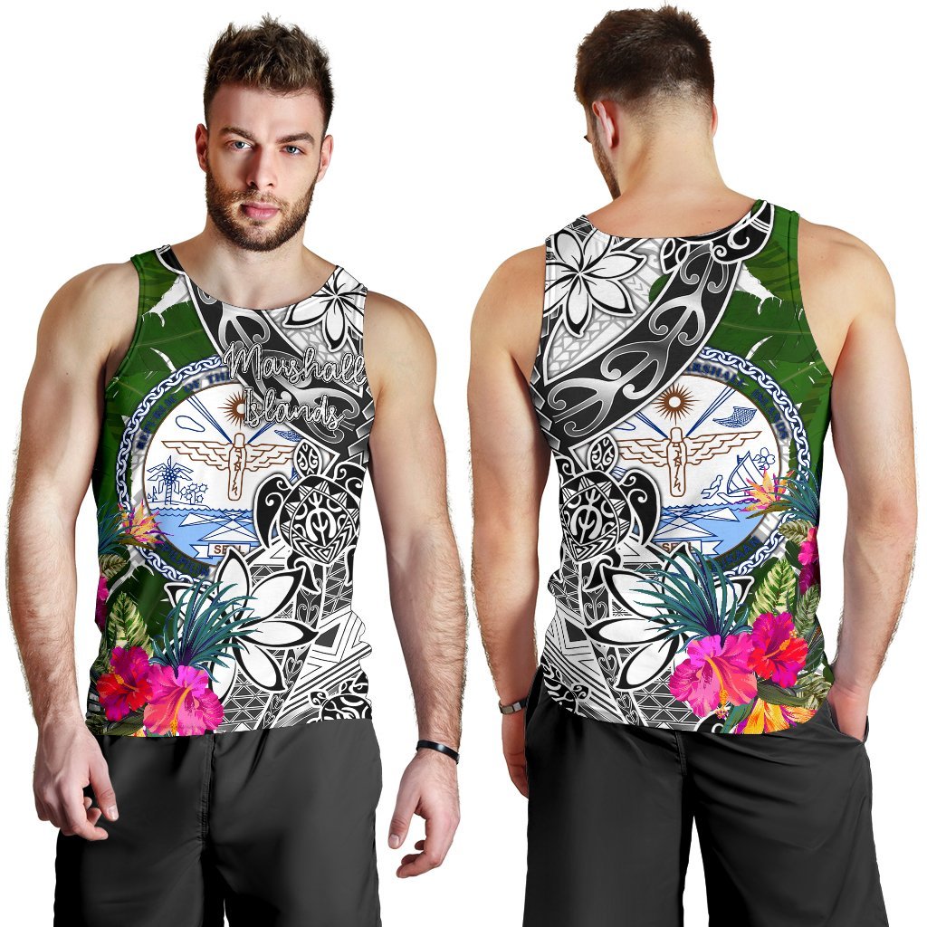 Marshall Islands Men's Tank Top White - Turtle Plumeria Banana Leaf Crest - Polynesian Pride
