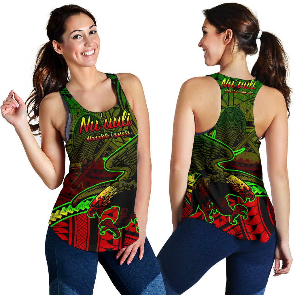 American Samoa Women's Racerback Tank - Nu'uuli Reggae Polynesian Patterns Black - Polynesian Pride