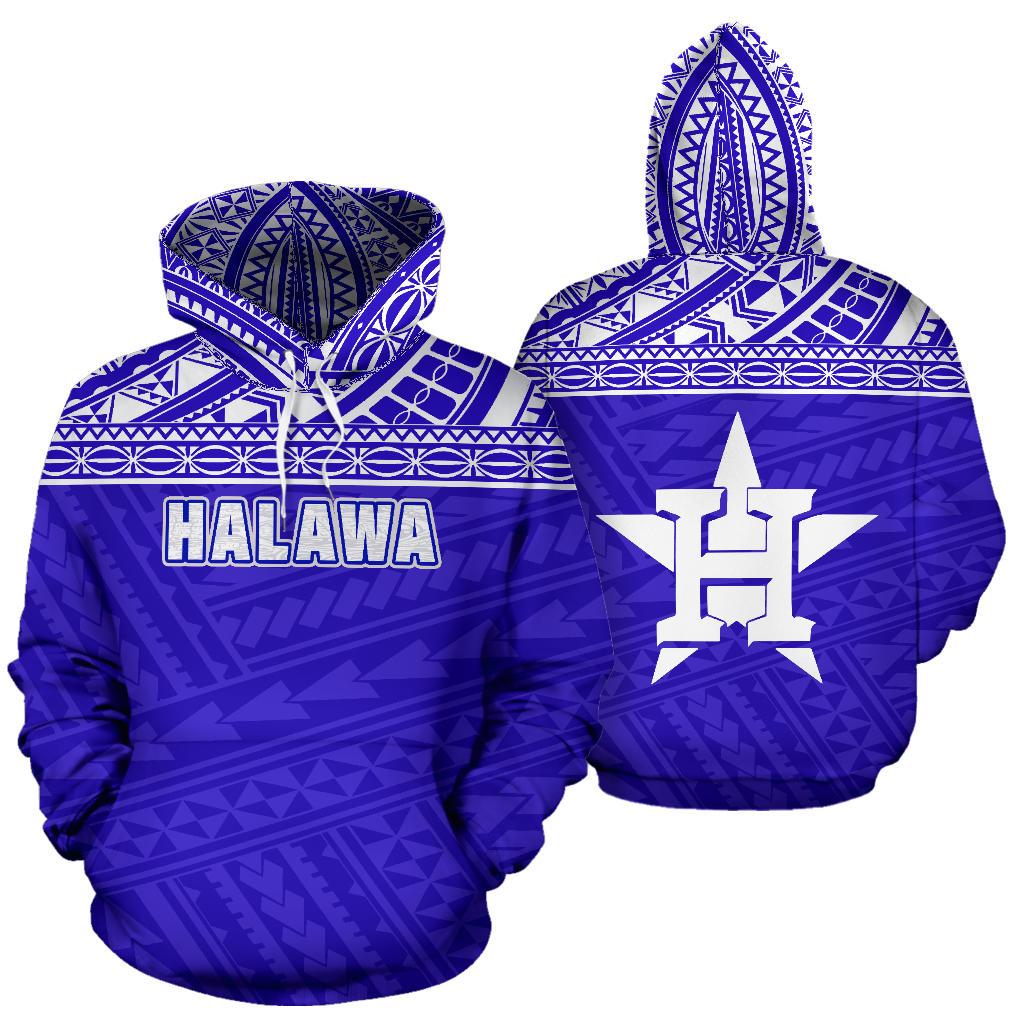 Poly Halawa ll Over Hoodie Polynesian Royal Blue Version Unisex Blue - Polynesian Pride