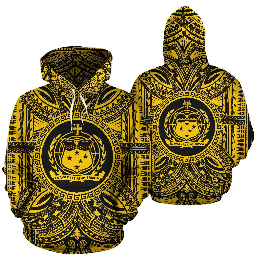 Samoa ll Over Hoodie Samoa Coat of rms Polynesian Gold Black - Polynesian Pride