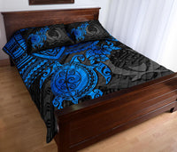 Pohnpei Polynesian Quilt Bed Set - Pohnpei Flag & Blue Turtle Hibiscus - Polynesian Pride