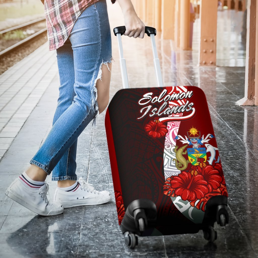 Solomon Islands Polynesian Luggage Covers - Coat Of Arm With Hibiscus - Polynesian Pride