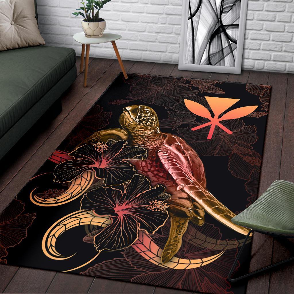 Hawaii Polynesian Area Rugs - Turtle With Blooming Hibiscus Gold - Polynesian Pride