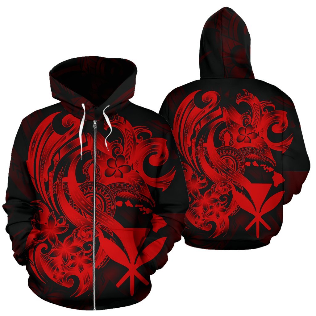 Polynesian Hawaii All Over Zip up Hoodie Kanaka Maoli Red Turtle Unisex Red - Polynesian Pride