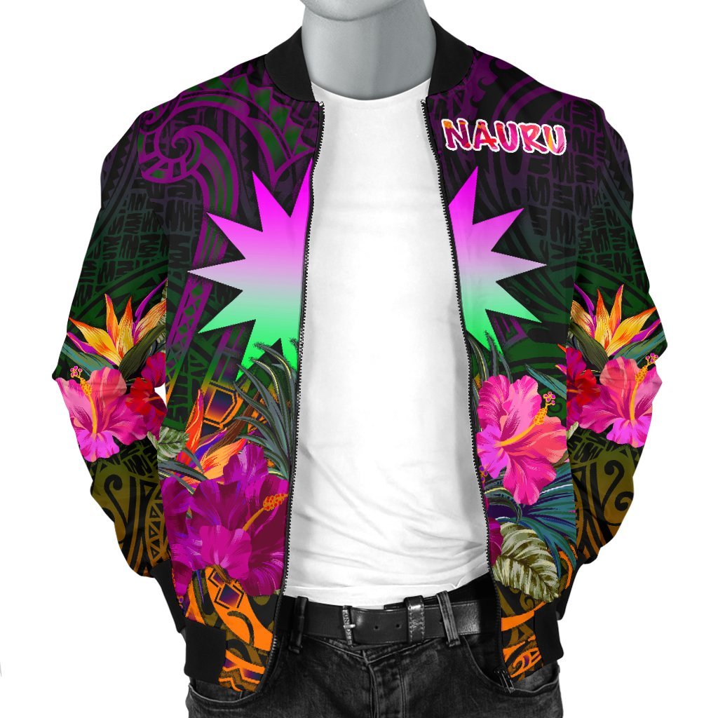 Nauru Men's Bomber Jacket - Summer Hibiscus - Polynesian Pride