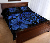 Hawaii Turtle Kanaka Map Hibiscus Poly Quilt Bed Set - Blue - Polynesian Pride