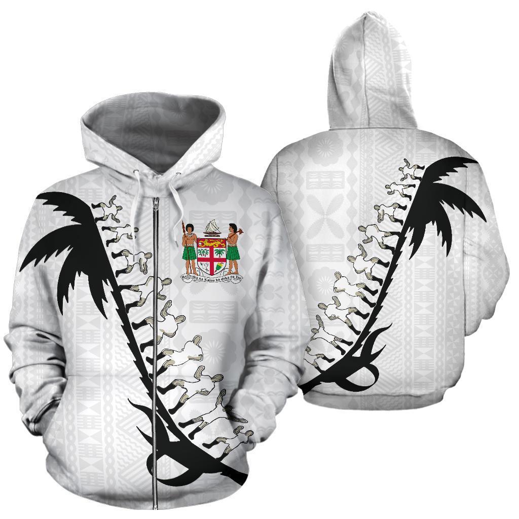 Fiji Cibi Zip up Hoodie Fiji Coat of Arms White Unisex White - Polynesian Pride