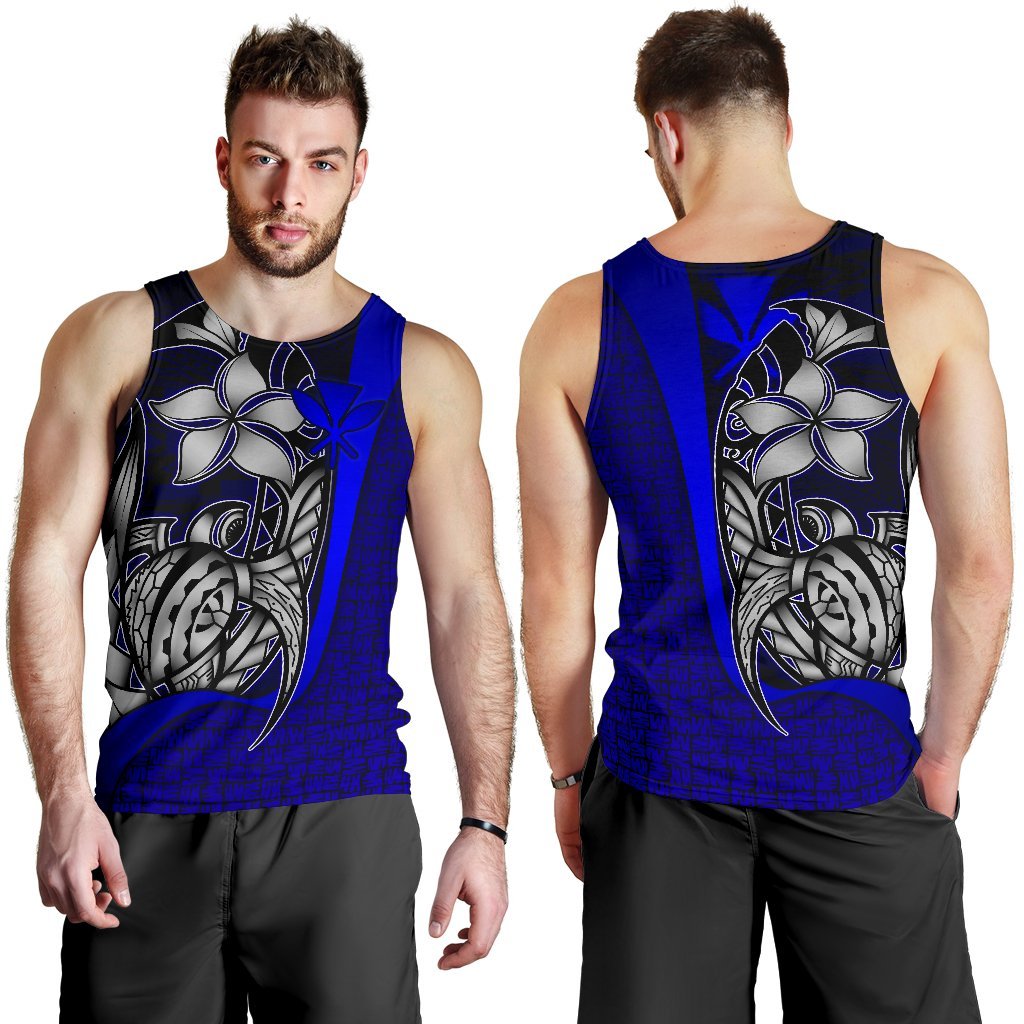 Polynesian Hawaii Men Tank Top Blue - Turtle with Hook BLUE - Polynesian Pride