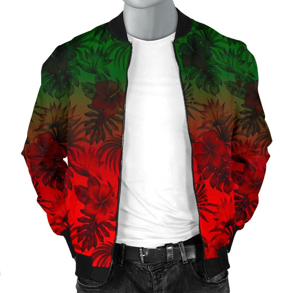 Polynesian Men's Bomber Jacket - Red Hibiscus Patterns - Polynesian Pride