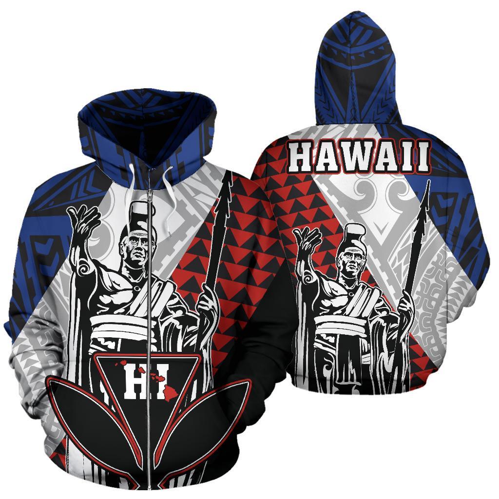 Hawaii Kanaka Cover Kakau Polynesian King Hoodie (Zipper) Unisex Blue - Polynesian Pride