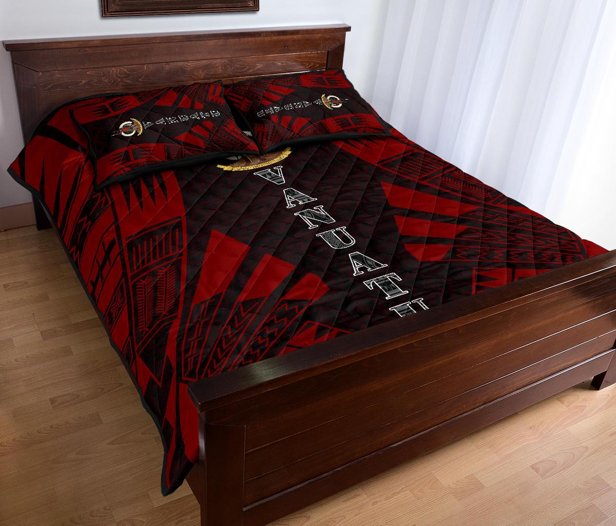 Vanuatu Quilt Bed Set - Vanuatu Coat Of Arms Red Tattoo Style - Polynesian Pride
