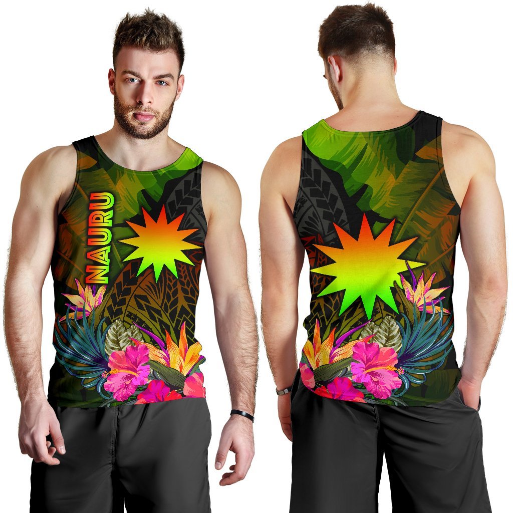 Nauru Polynesian Men's Tank Top - Hibiscus and Banana Leaves - Polynesian Pride
