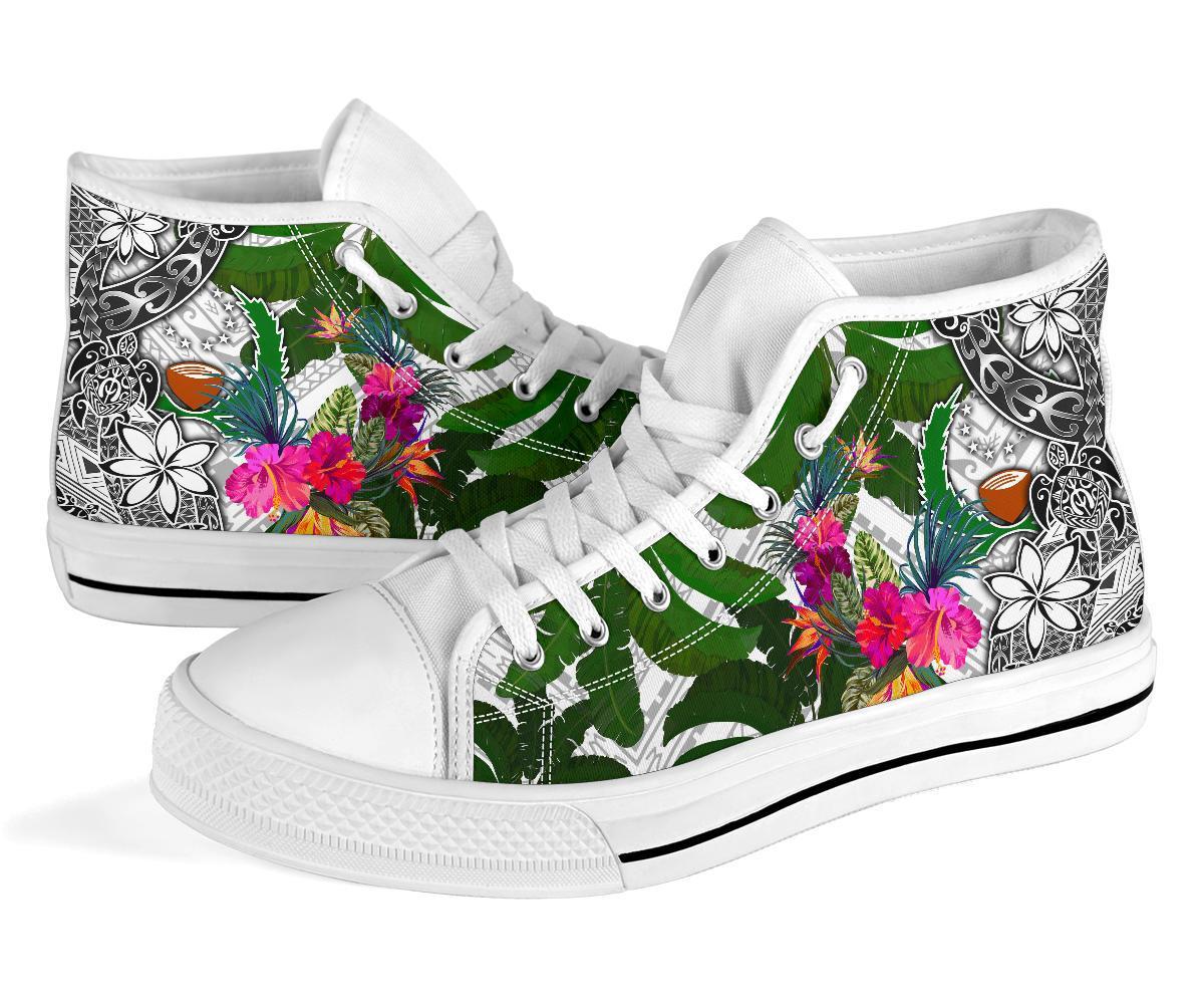 Pohnpei High Top Shoes White - Turtle Plumeria Banana Leaf Unisex White - Polynesian Pride