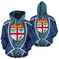 Fiji Tapa Zip Hoodie Fiji Flag Sport Style Unisex Blue - Polynesian Pride