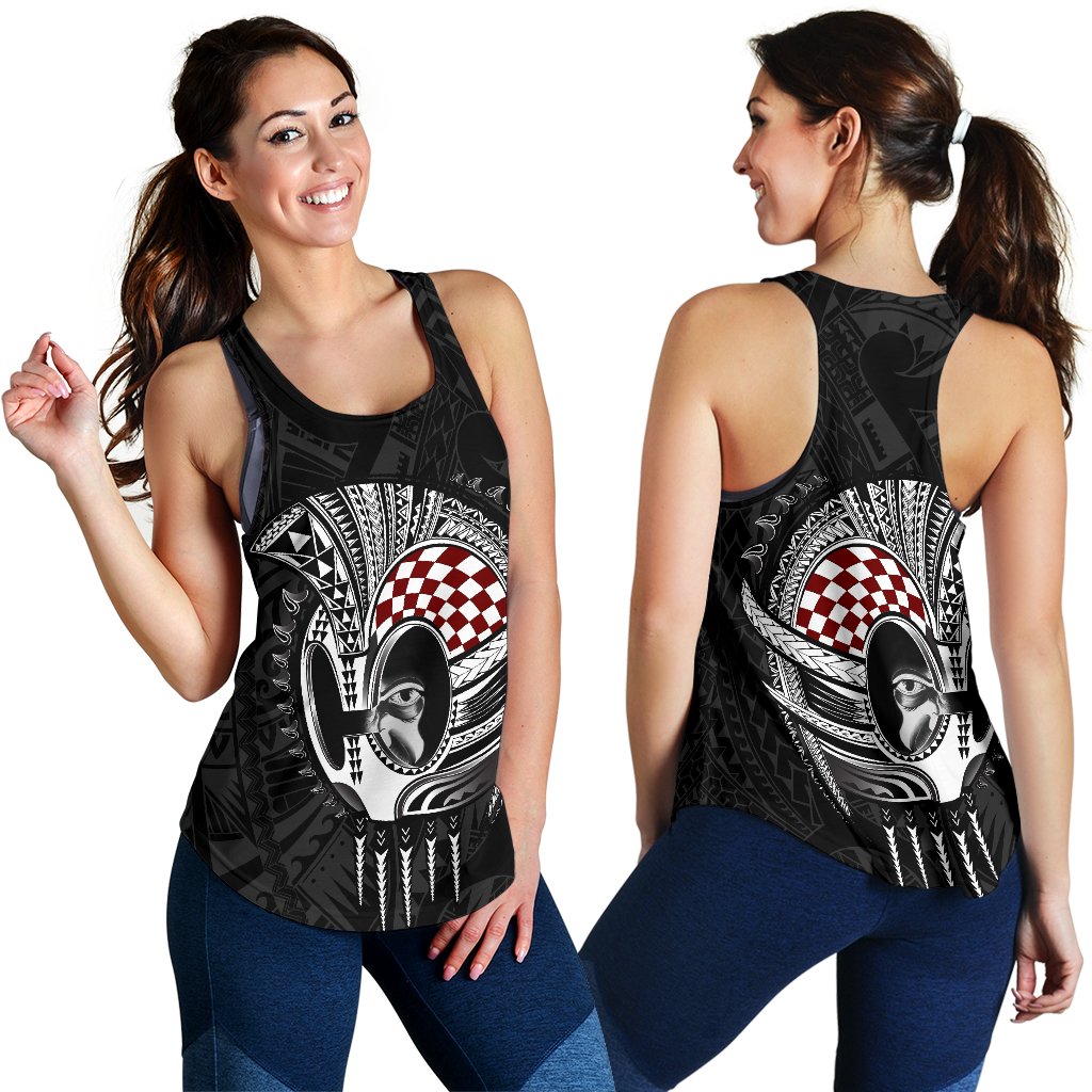 Hawaii Polynesian Warrior Mask Women's Racerback Tank - AH - Toon Style Black - Polynesian Pride