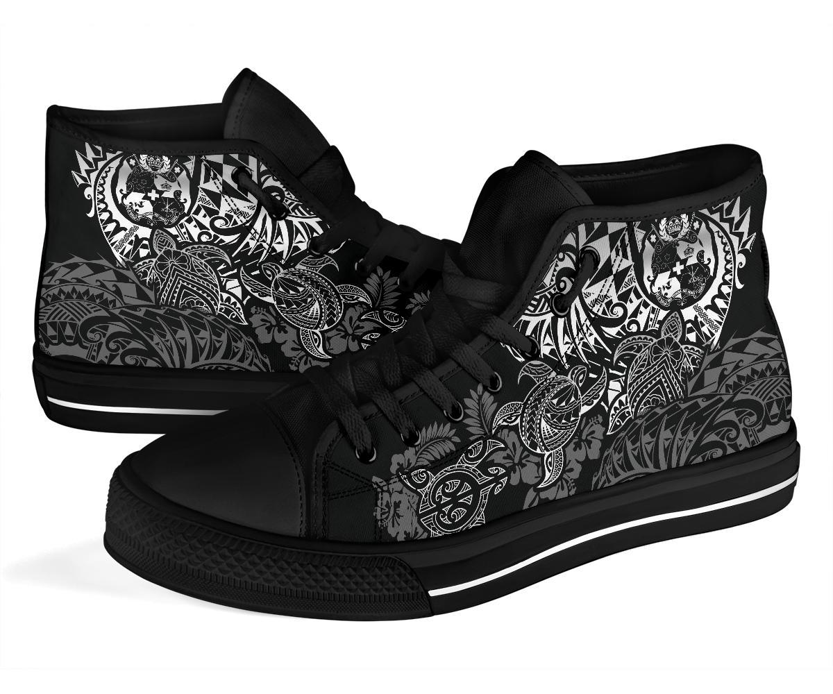 Tonga Polynesian High Top Shoes - White Turtle Flowing - Polynesian Pride