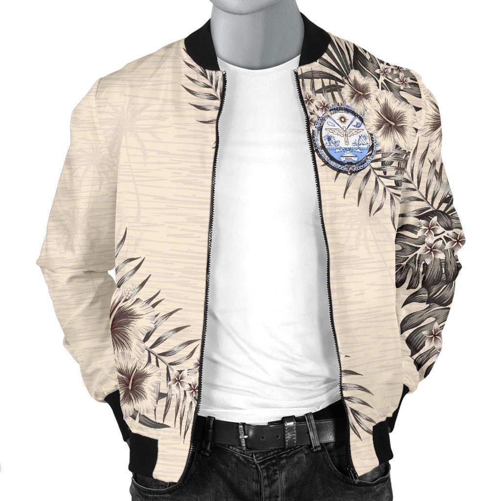 Marshall Islands Men's Bomber Jacket - The Beige Hibiscus - Polynesian Pride